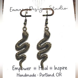 ✨NWT ✨ 🐍 Serpent Snake Bronze Dangling Earrings 🐍Handcrafted, Hypoallergenic✨